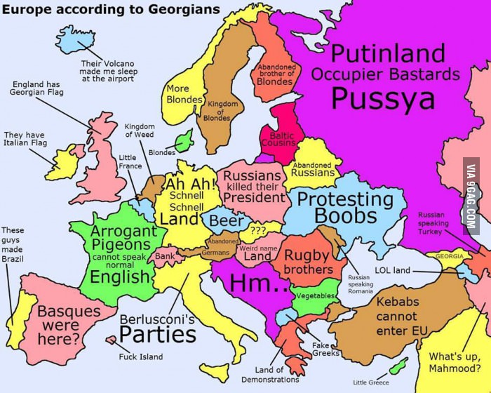 Europe According to Georgians – Stereotypical map by the US website geotv.ge